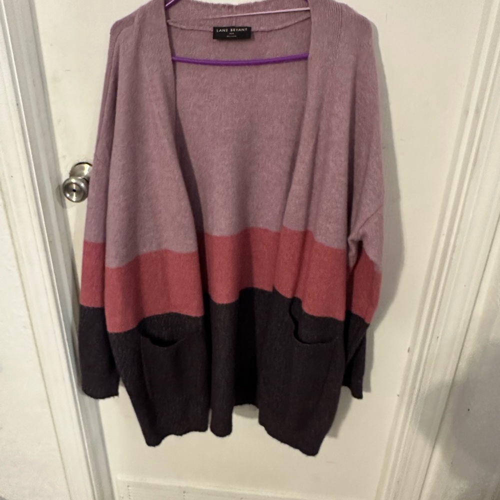 Lane Bryant Pink and Black Color Block Cardigan